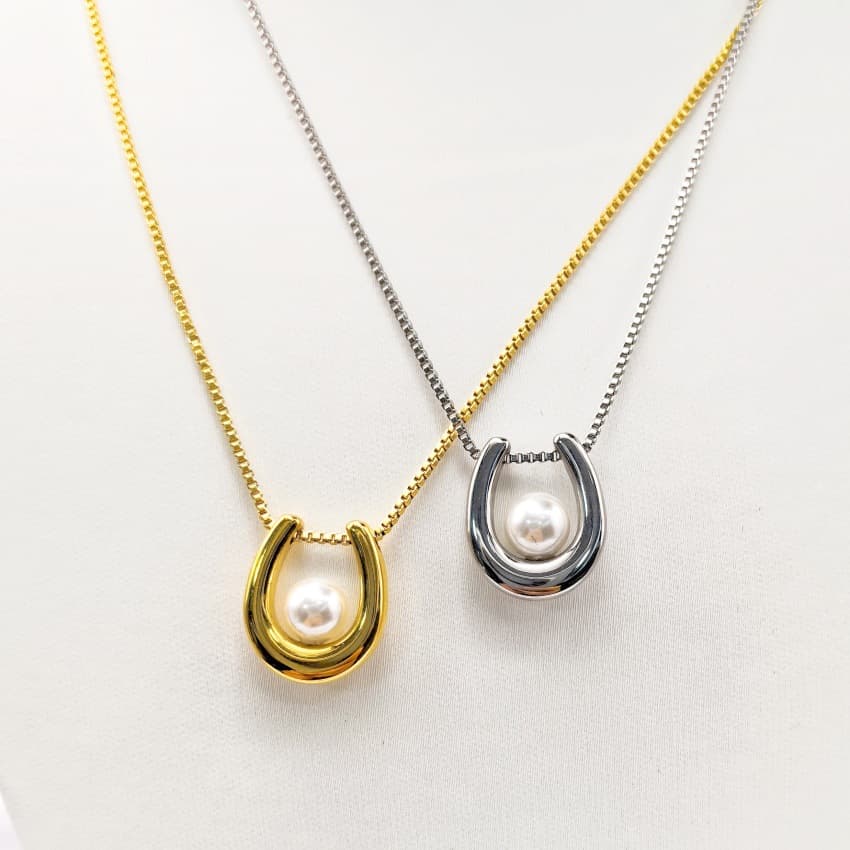 Exclusive necklace stainless steel from pearl, Tabi, 18 carat white gold, light luxury style 4