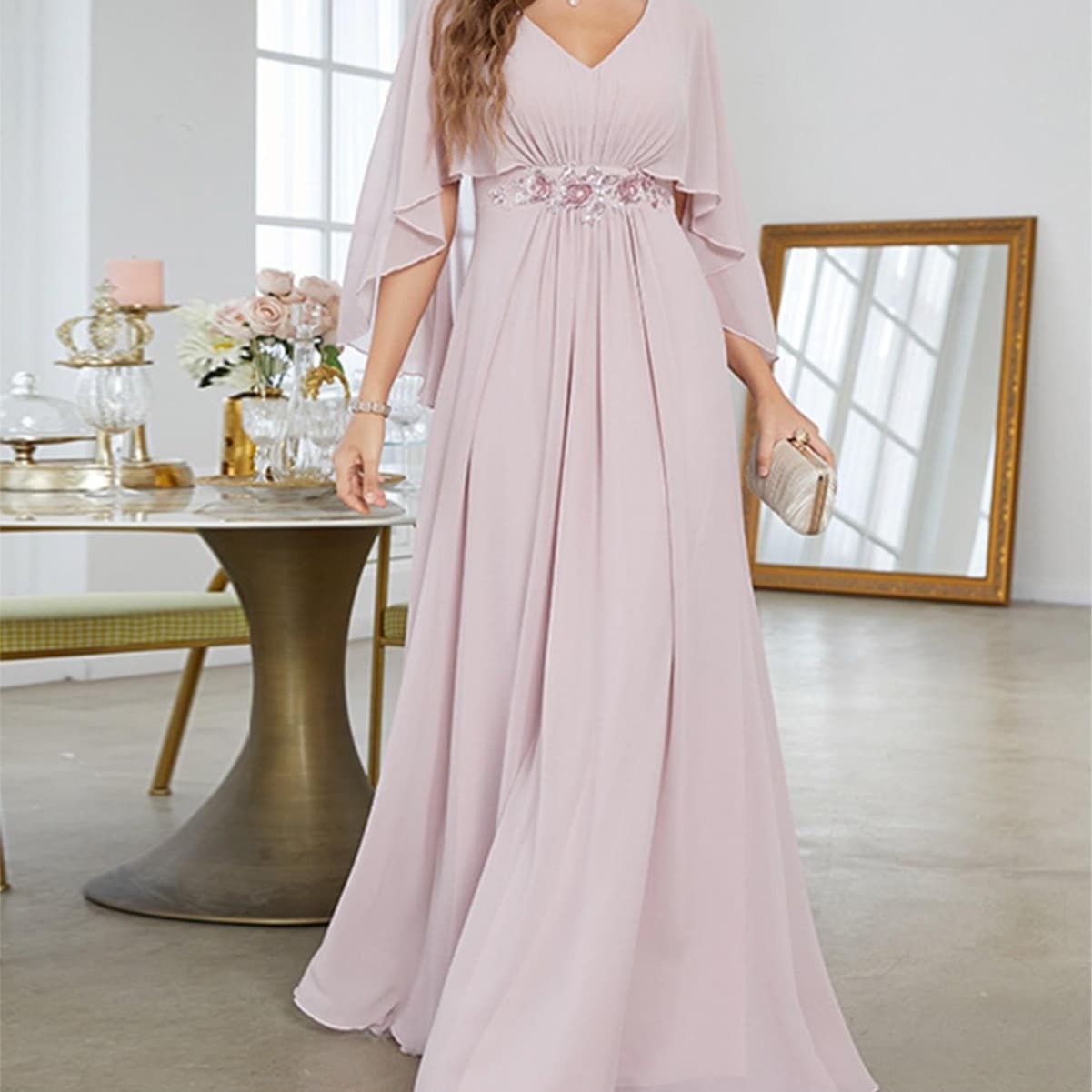 (Cross-border trading), evening dress, megaphone, elegant sticker, V-neckline, graduation party 2