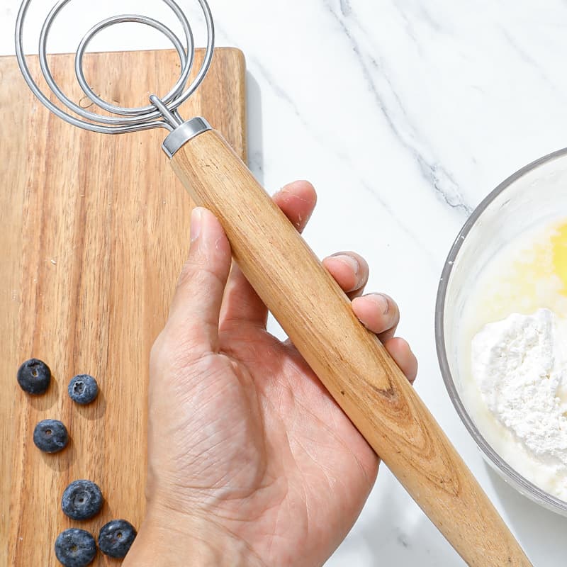 Egg whisk oak handle manual powder whisk flour whisk stainless steel dough coil mixer kitchen tools 4