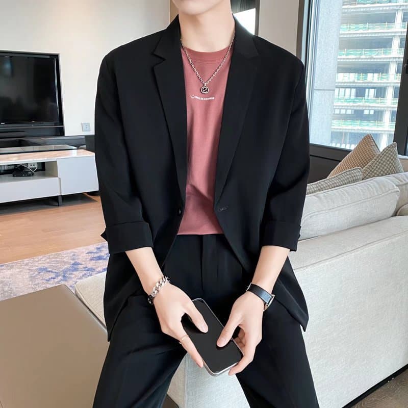 Men's thin demi-season trend set for leisure, classic suit jacket, Korean style, oversize 4