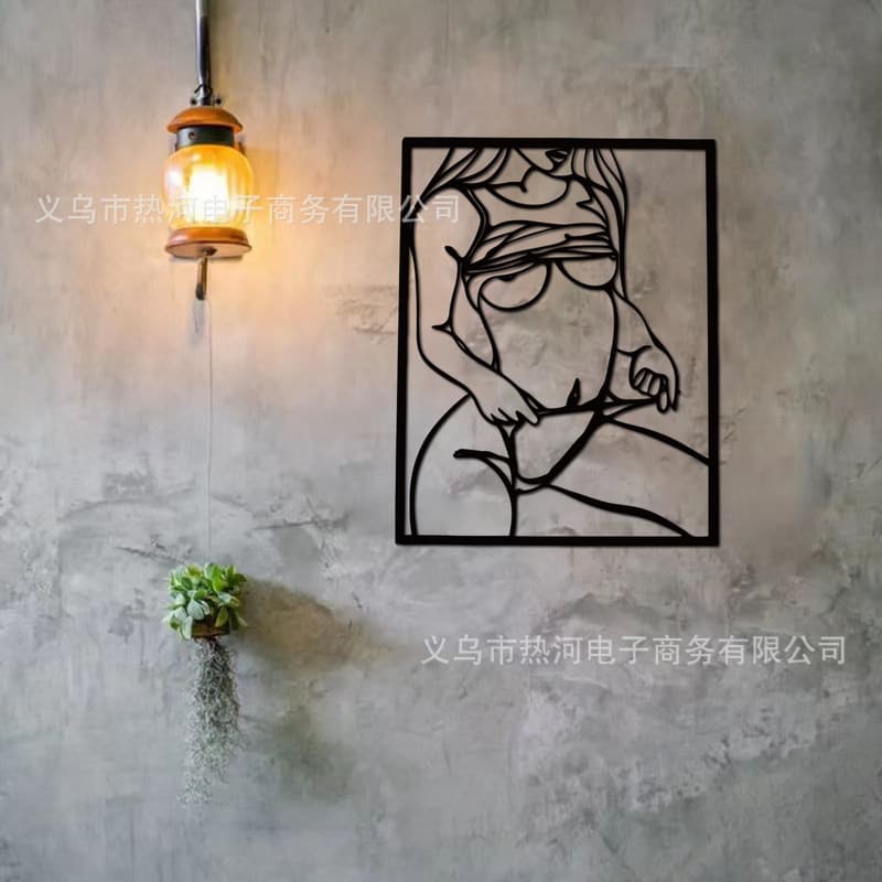 Metal art wall decorative frame black female body hanging steel bathroom decorative wall art 3