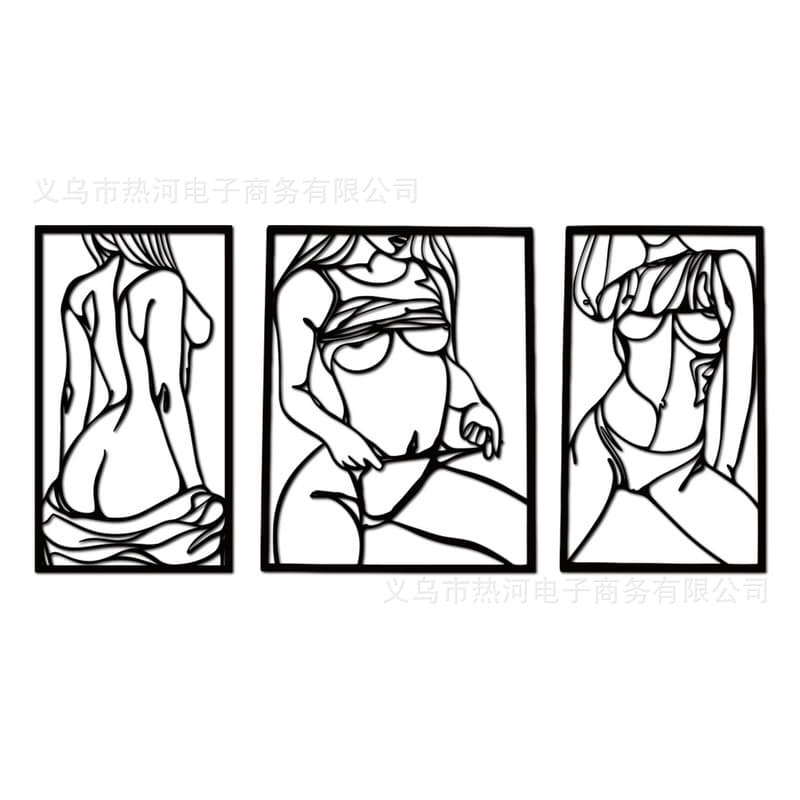 Metal art wall decorative frame black female body hanging steel bathroom decorative wall art 5