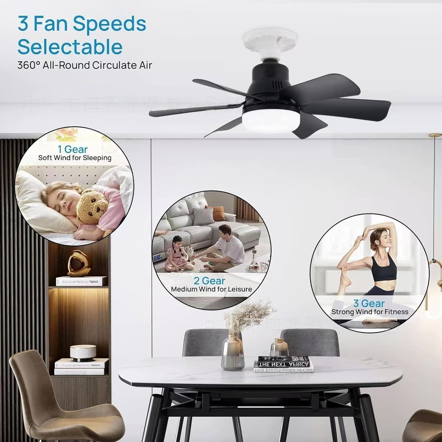 Popular cross-border E27 screw fan light small household silent smart smart restaurant bedroom UL certified ceiling fan with light 4
