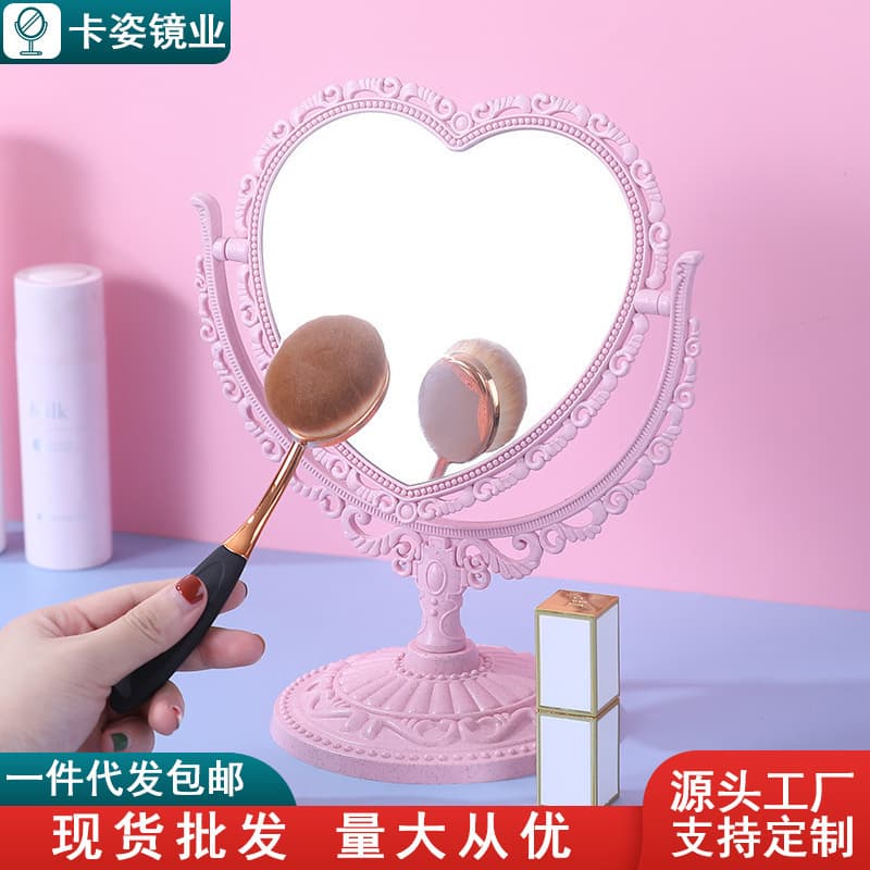 New desktop makeup mirror double -sided beauty dressing mirror bedroom European -style retro mirror desktop beauty makeup love mirror 2
