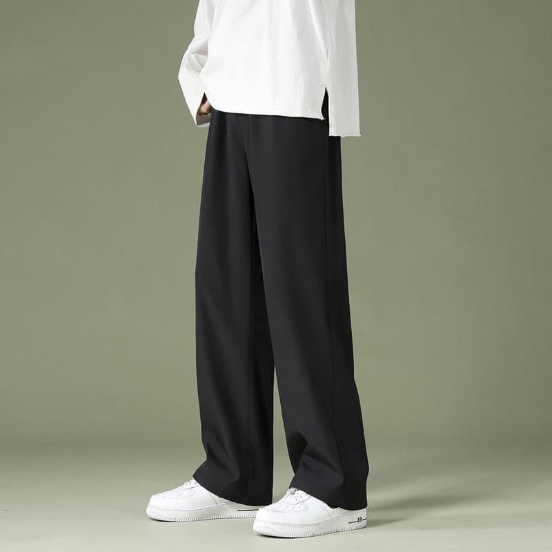 Summer thin silk solid color trousers for students, loose straight fit 4
