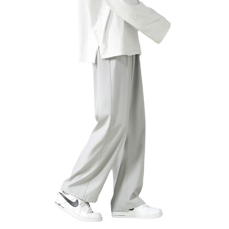 Summer thin silk solid color trousers for students, loose straight fit 5