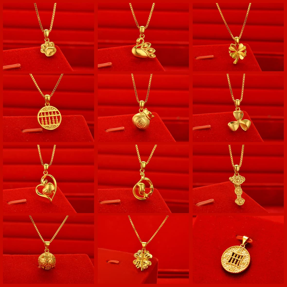The new Chinese gold shop same sand gold female pendant Xiahongshu vibrato love abacus Fugubags imitation gold clavicle necklace 3