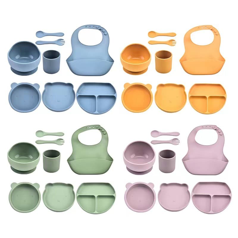 Cross-border children's silicone tableware set Baby food supplement bowl Child Silicone Tableware Set 4