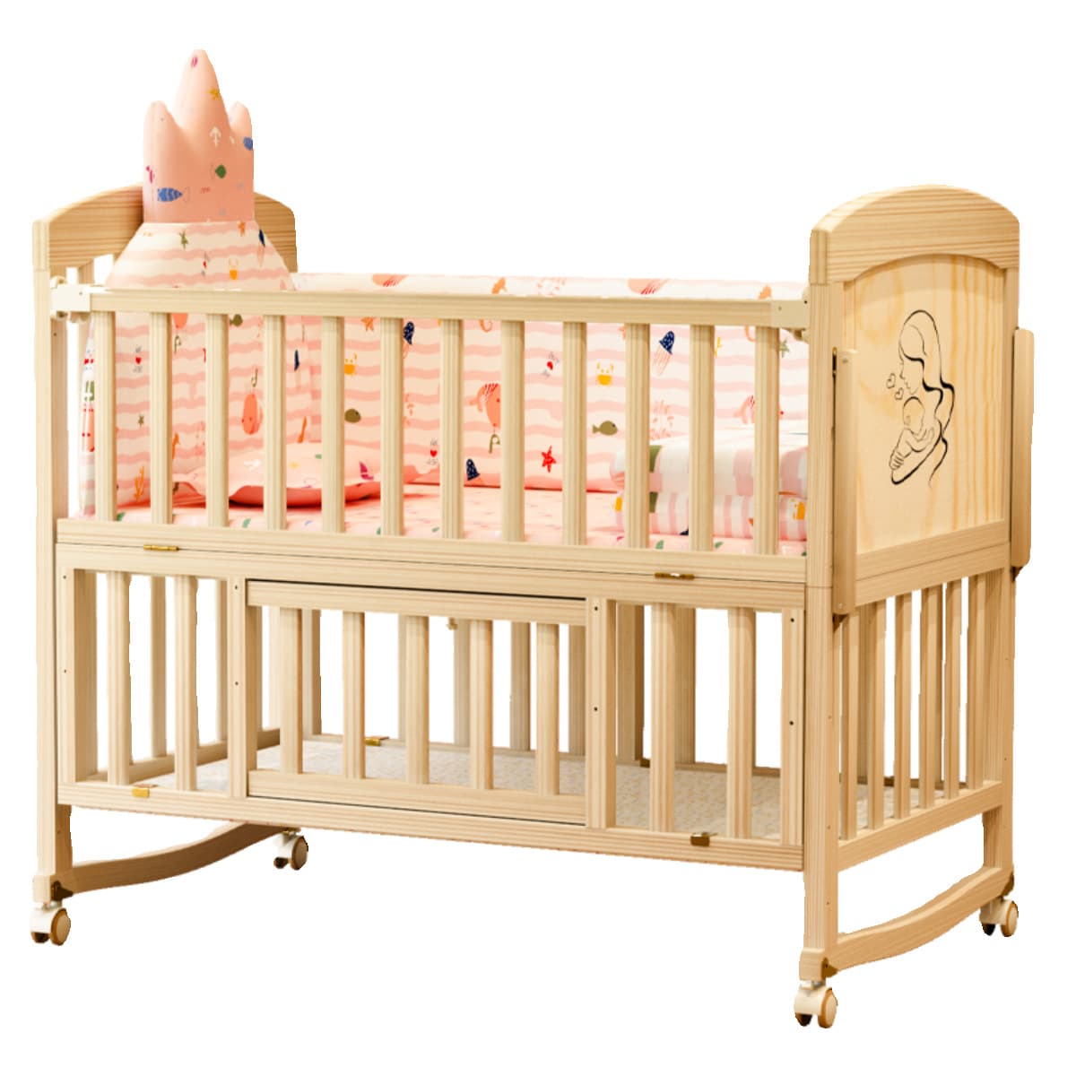 (Wholesale), universal children's wooden crib from natural wood 5
