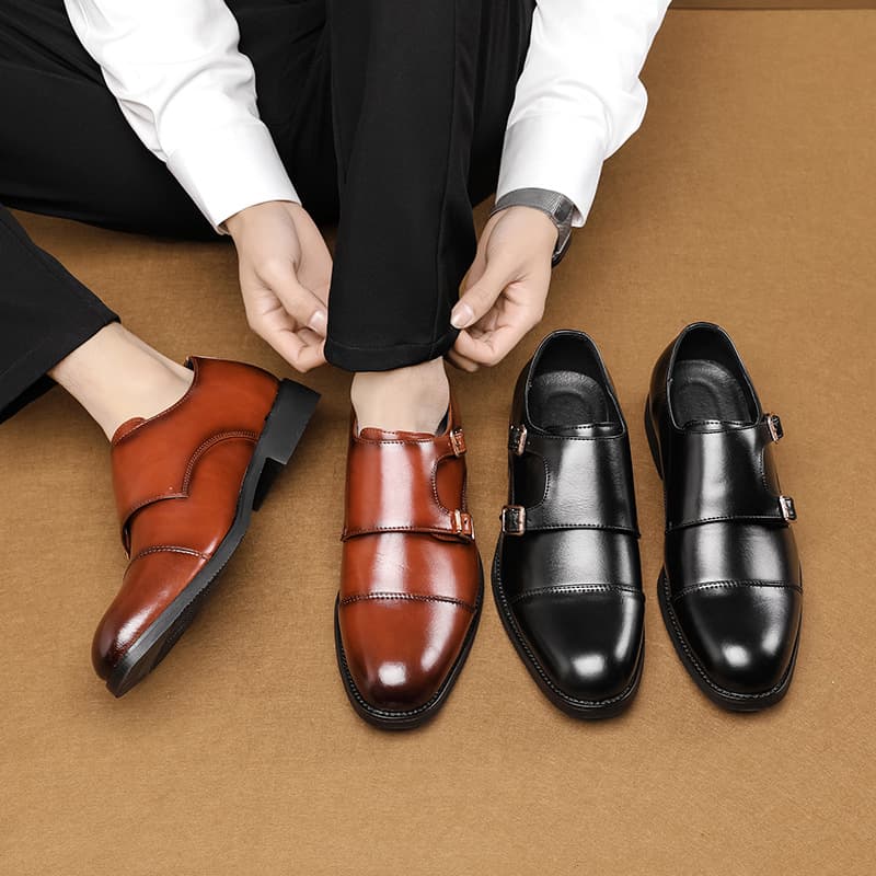 Cross-border Amazon large size men's casual leather shoes men's business gentleman British style men's leather shoes formal men's Monk shoes 3