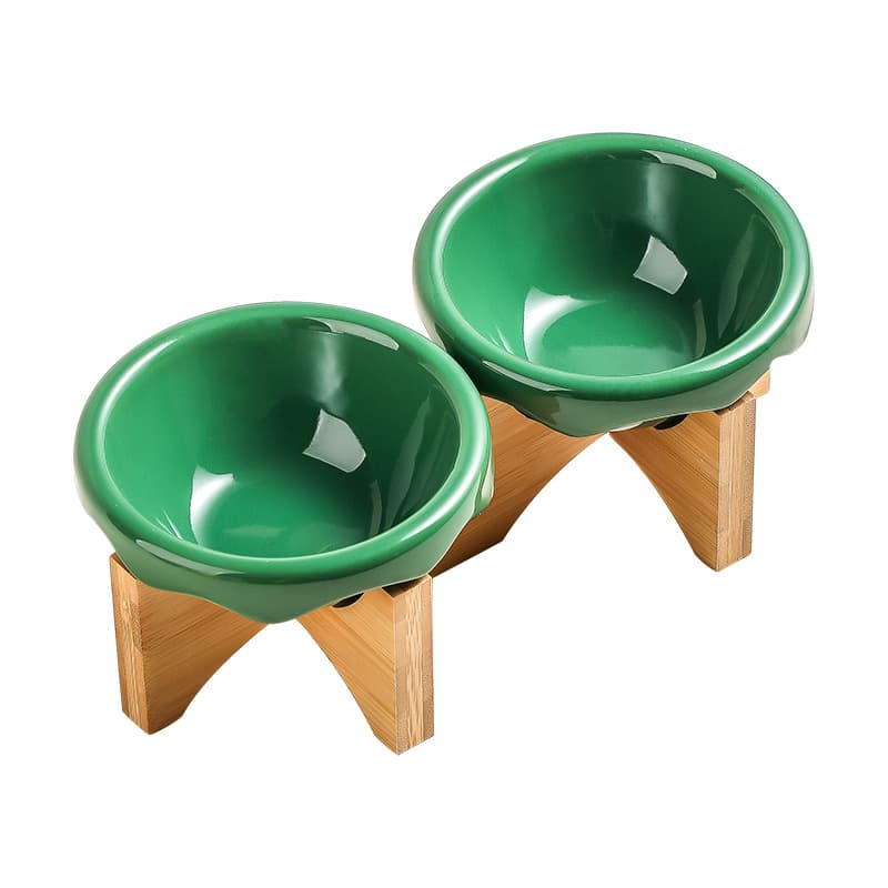 Cat bowl cat food pot ceramic cat food bowl bowl bowl food bowl pet flying saucepan BD wooden rack tall bowl rack cat drinks water 5