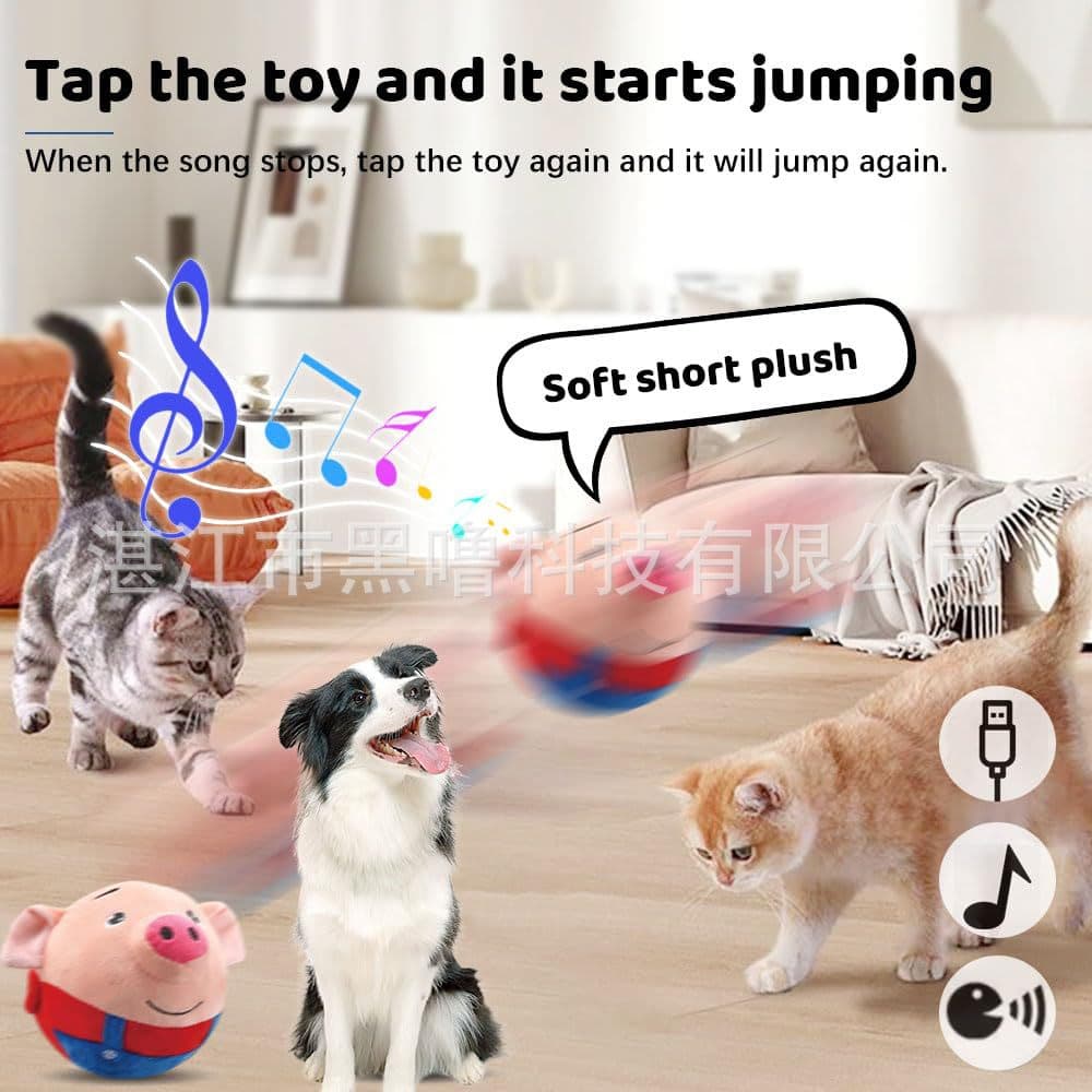 Clown ball seaweed jumping plush toy active moving pet plush toy music jumping ball 4