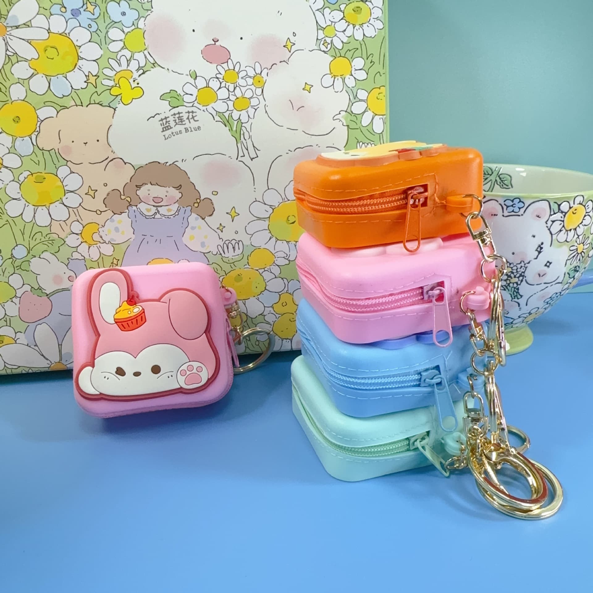 Cartoon square silicone brand wallet, cute coins, organizer bag, shoulder bag, headphones, key bag 2