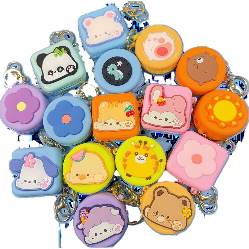 Cartoon square silicone brand wallet, cute coins, organizer bag, shoulder bag, headphones, key bag 5