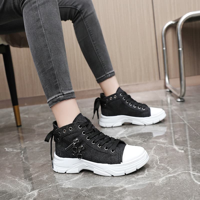 W2560 new canvas high -top women's shoes 2024 spring and summer breathable thick bottom increase casual shoes Martin boots sports 4