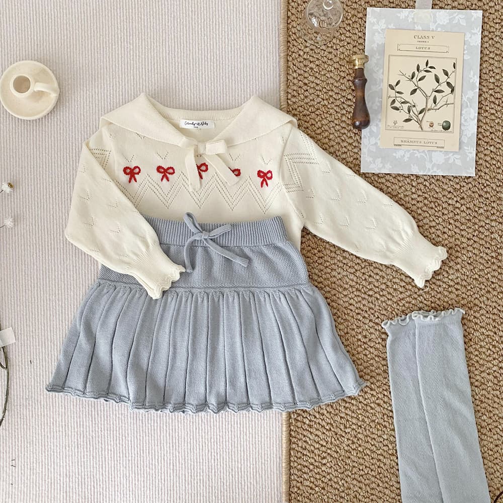 Cutemily spring baby girl pullover hollow top treasure girl navy collar embroidery college style long sleeve thin knitted sweater 4