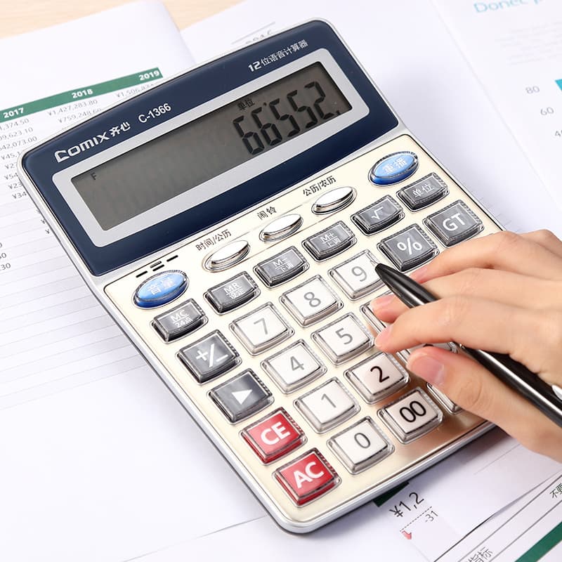 Qi Xin C-1366 All-round Voice King Calculator Deep Blue Large Screen Display Stable Performance 5
