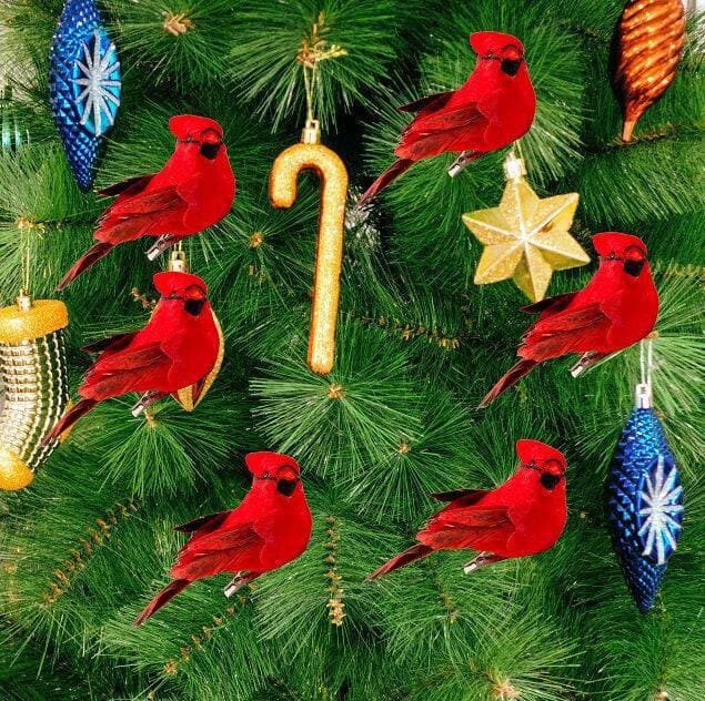 Cross-border mini simulated feather bird Christmas new product velvet cloth red peacebird decoration craft gardening decoration cardinal bird 2