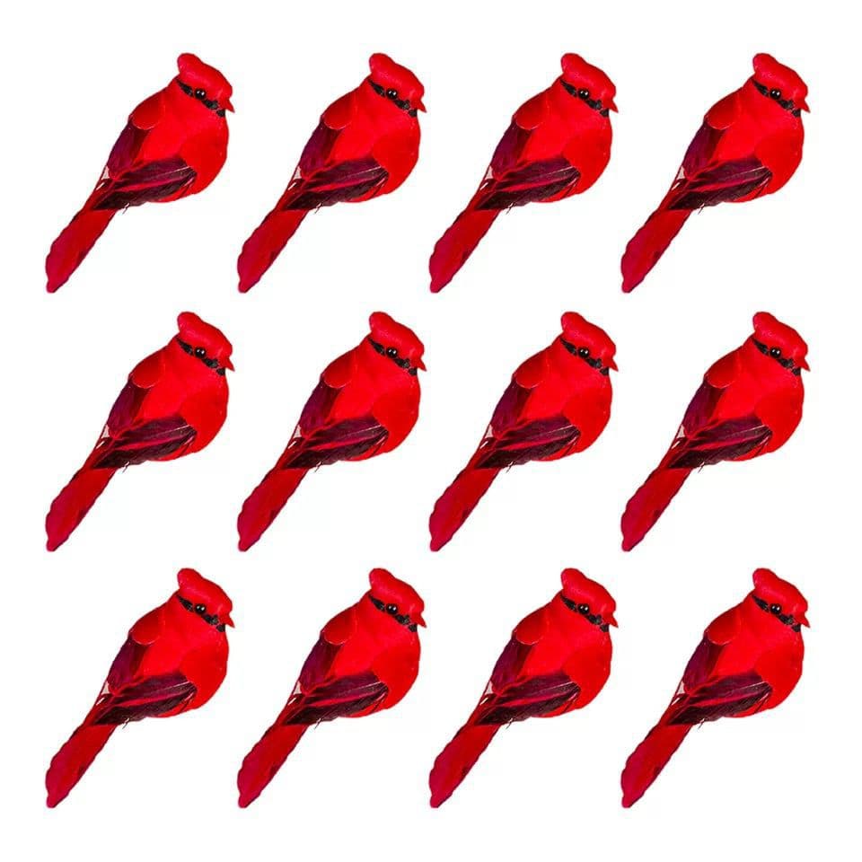 Cross-border mini simulated feather bird Christmas new product velvet cloth red peacebird decoration craft gardening decoration cardinal bird 1