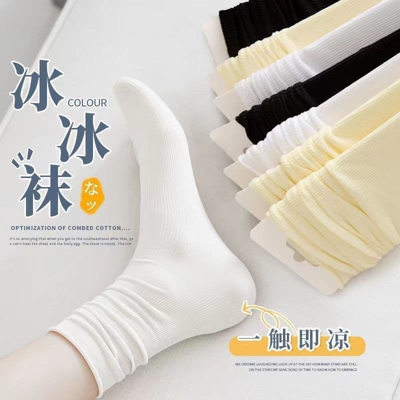 Spring summer thin colored fashionable silk socks, mid-length 1