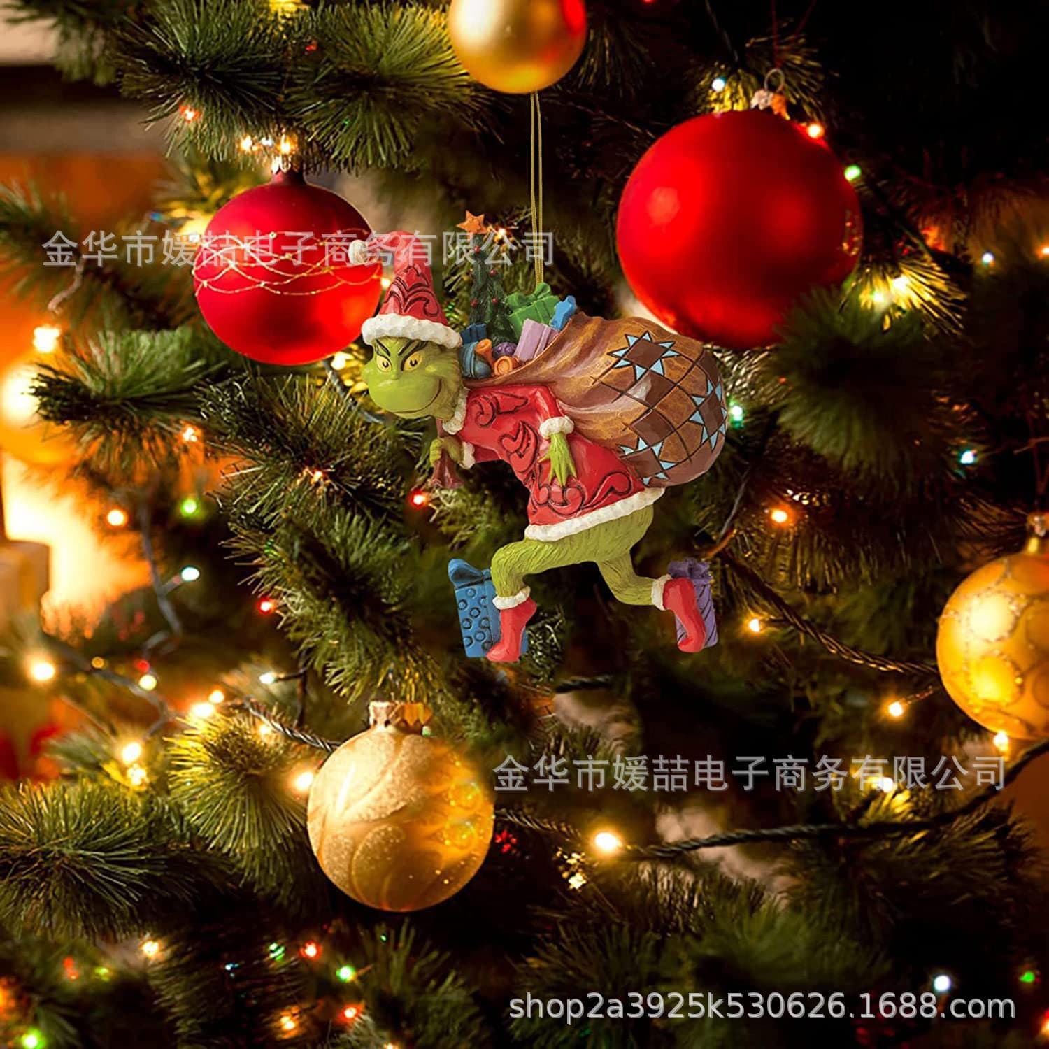 2024 new product green hair monster Christmas decoration hanging ornament flat 2D cartoon Christmas home car decoration 3