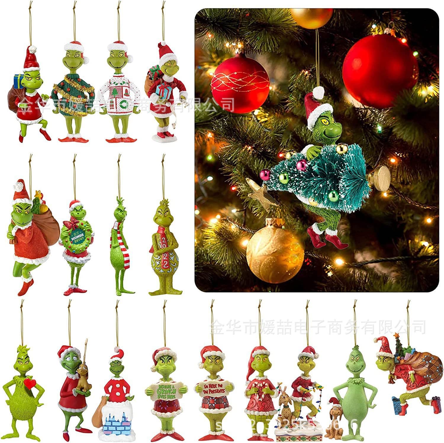 2024 new product green hair monster Christmas decoration hanging ornament flat 2D cartoon Christmas home car decoration 1