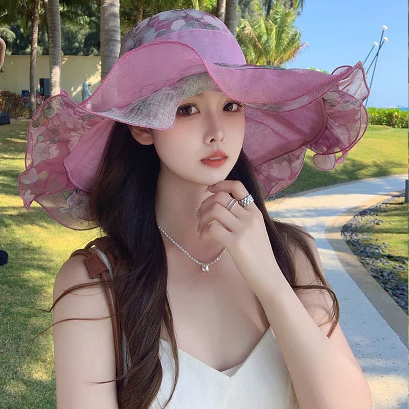Fashionable beach summer silk hat solar-powered, UV protection 3