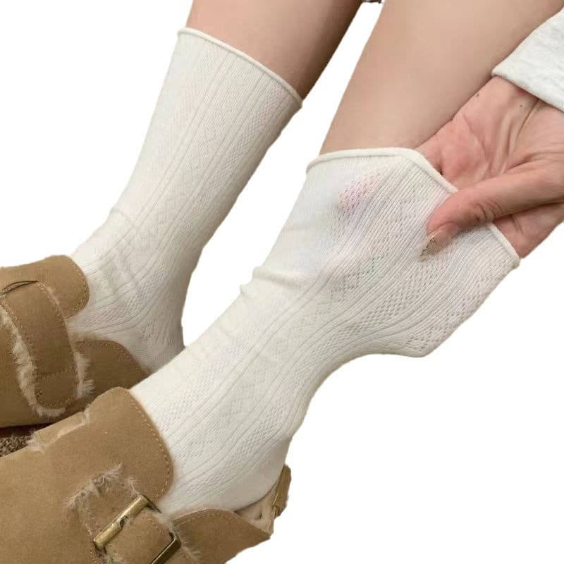 Tide, retro cream socks for pregnant, mid-length 5