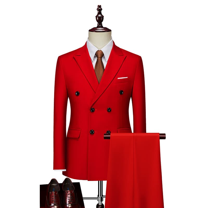 Men's business casual suit double-breasted suit solid color bright red XZ103-288 suit-P135 1