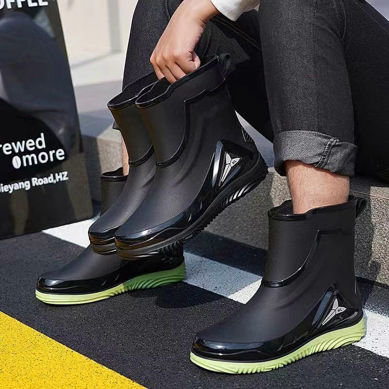 Fashion short tube thickened waterproof shoes men's rain boots low -help work rubber shoes anti -slip fishing kitchen rain boots men 3