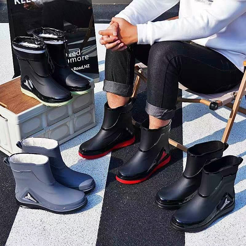 Fashion short tube thickened waterproof shoes men's rain boots low -help work rubber shoes anti -slip fishing kitchen rain boots men 4