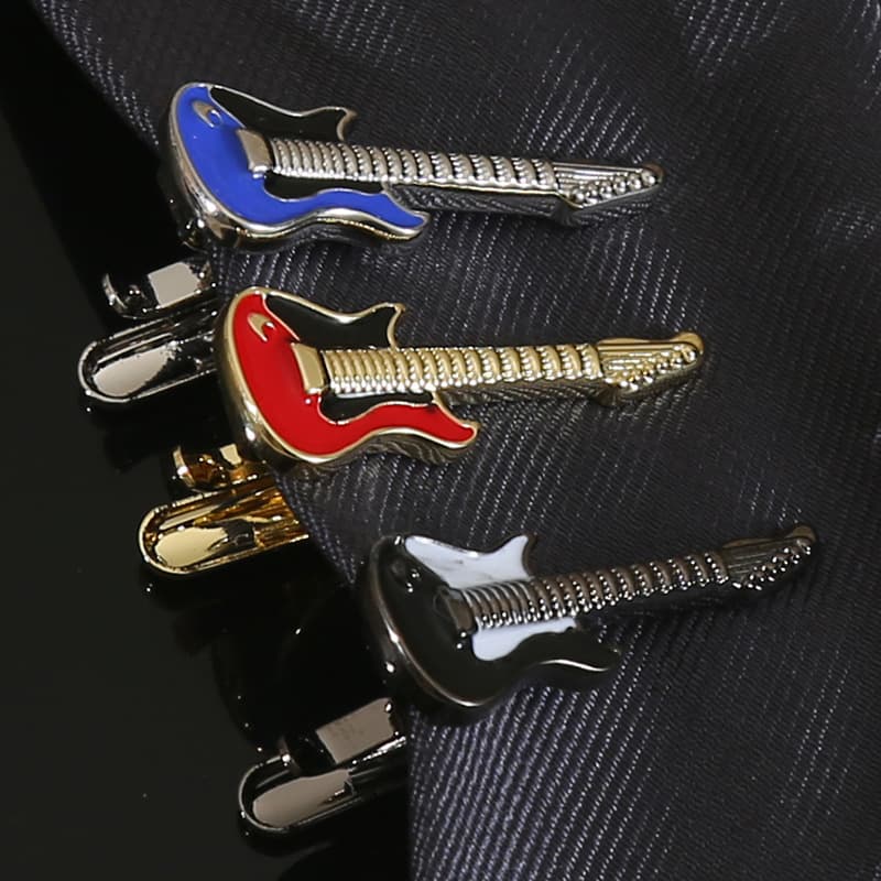 Fashionable trend metal geometric cartoon tie, cute golden guitar, creative suit 1