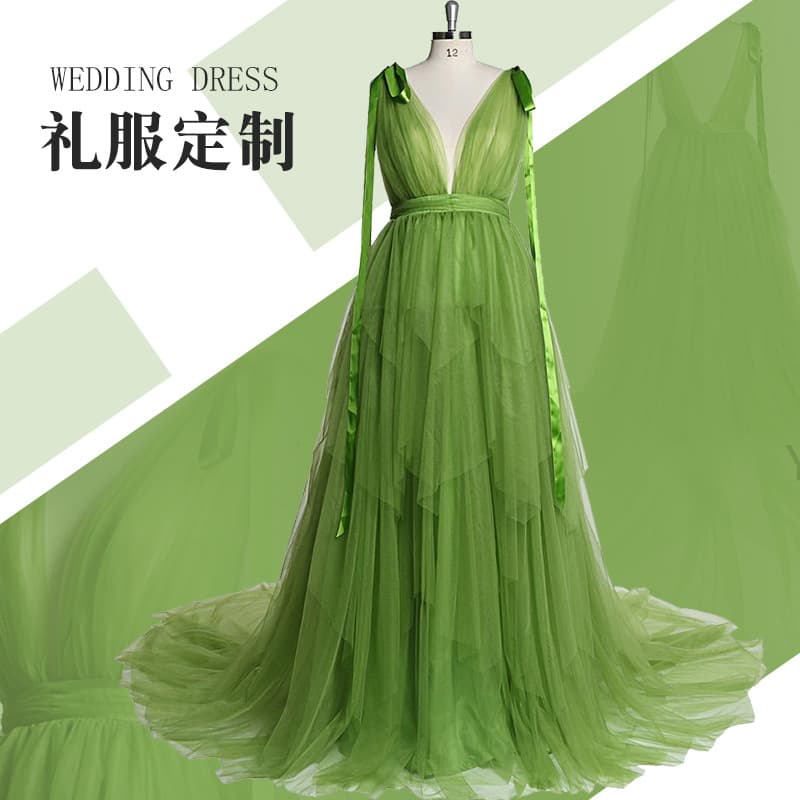 Evening dress, green suit, bridesmaid dress, custom-made 1