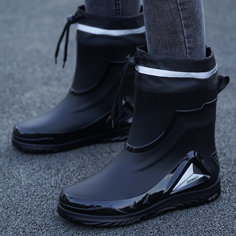 Rain boots for men, new waterproof shoes with cuffs, outdoor waterproof boots, kitchen non-slip work rubber shoes, velvet warm rain boots 3
