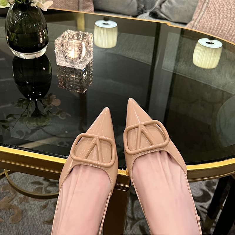 Genuine leather sheepskin uncle's pointed toe V-button men's slim heels high heels new style empty head sandals women's shoes summer 4