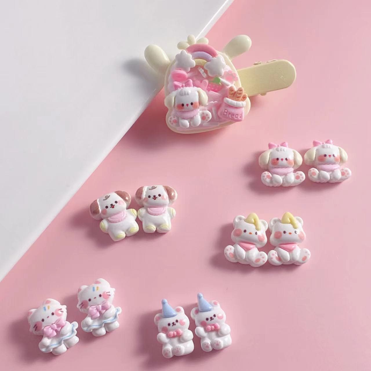 Small accessories, cream hairgrip, hair rope handmade, accessory, with little bears, Cinnamoroll, DIY, (Physicals)