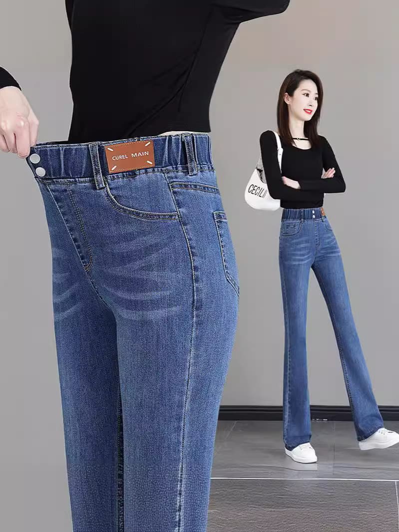 Women's spring jeans, Tabi, flared trousers, plus size, 2025 years, new collection, high waist 2