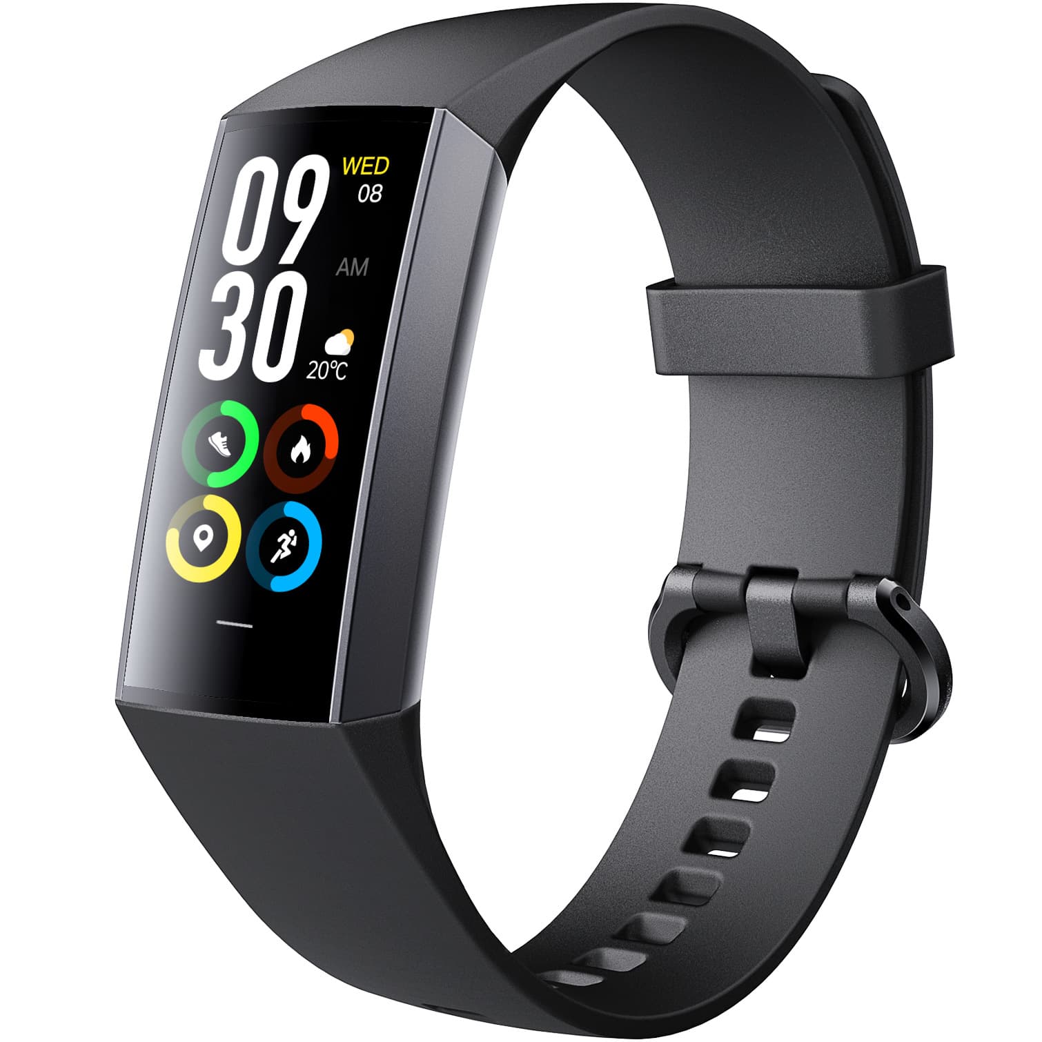 Equipment, screen, bracelet, wide screen, tracks heartbeat, measures blood pressure, monitors oxygen level, C80 1