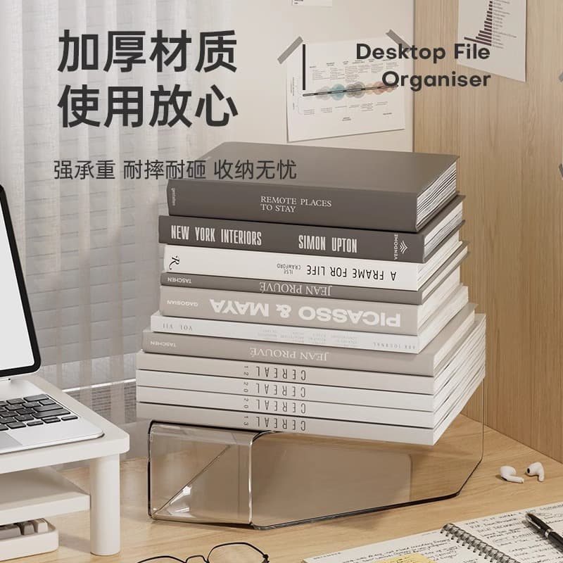Transparent desktop file storage shelves bookshelf book standing table standing shelf office A4 paper finishing box 4