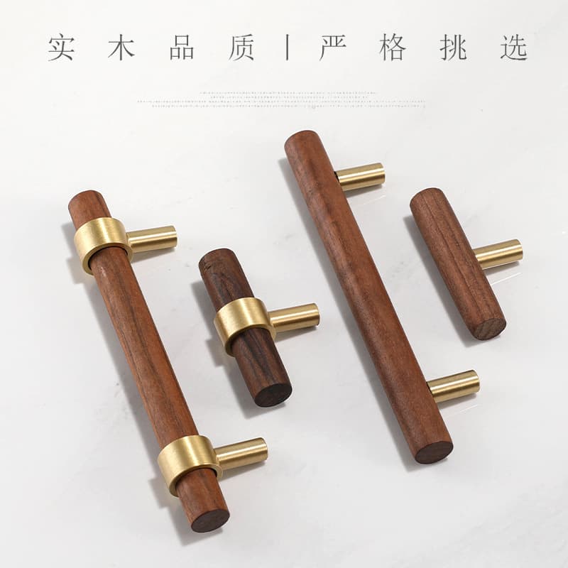 New Chinese style furniture cabinet door handles Brass solid wood handles Wardrobe cabinets Pure copper walnut wood door handles 4