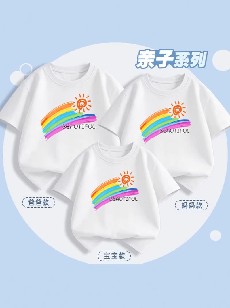 Sports summer cotton T-shirt for early age for leisure, family style 5