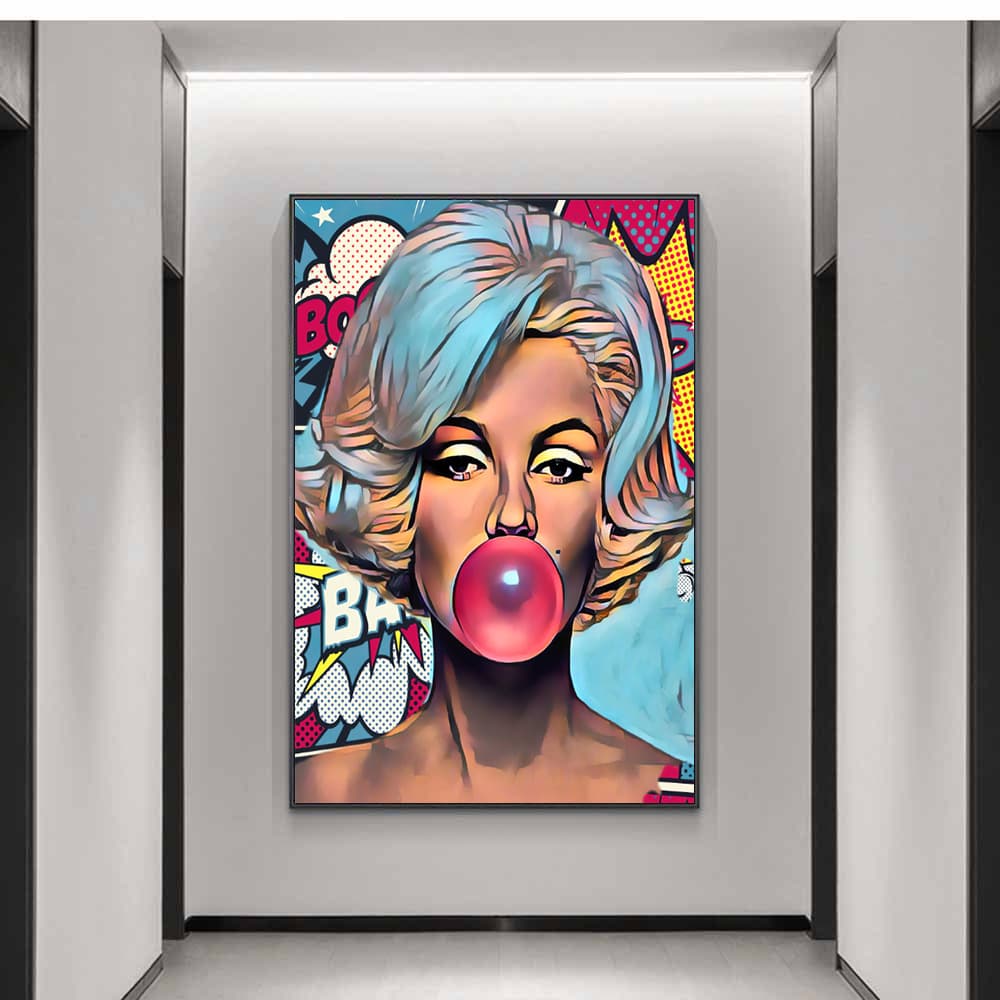 Movie star Monroe blowing bubbles canvas painting mural poster wall art bedroom living room modern decorative painting