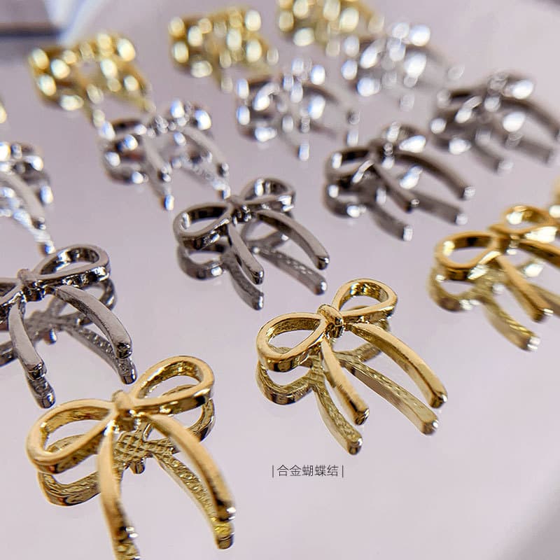 Golden nail decoration with bow, accessories, internet celebrity, new collection 2