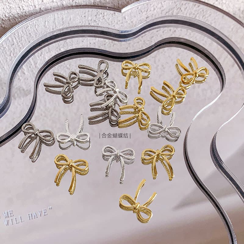 Golden nail decoration with bow, accessories, internet celebrity, new collection 3