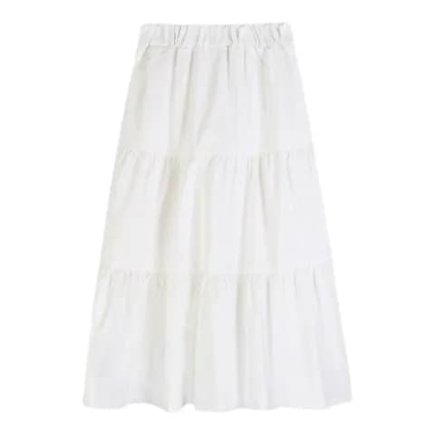 White fitted skirt, summer long brace, high waist, A-line, elastic waist 4