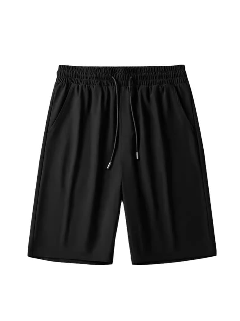 Casual shorts, men's thin sports black silk trousers, plus size 5