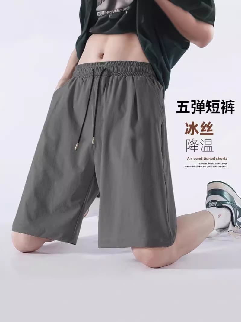 Casual shorts, men's thin sports black silk trousers, plus size