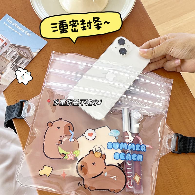 Cartoon waterproof cute mobile phone protection, belt bag, storage bag for swimming for traveling, touch screen 3