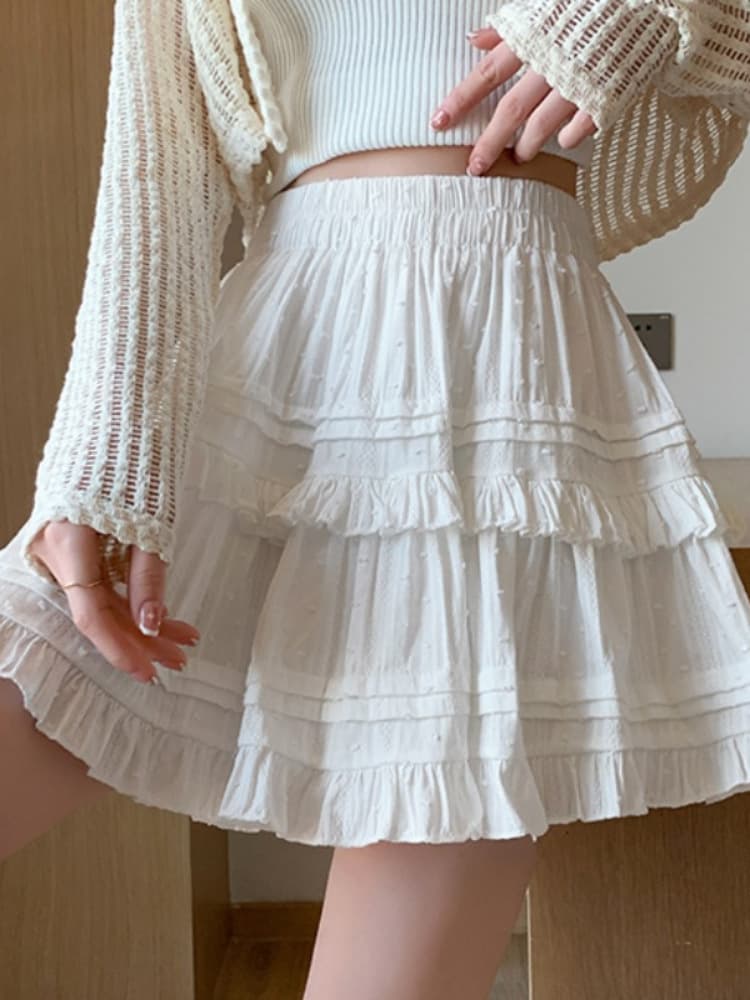 Lace summer skirt, fitted elegant white mini-skirt, A-line 3