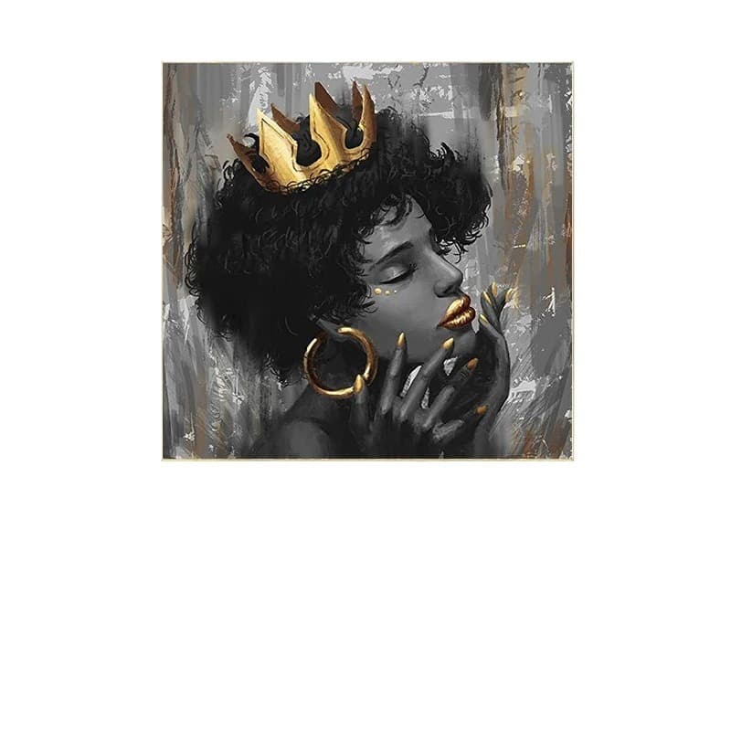 African beautiful black woman wearing crown canvas painting mural poster wall art modern decorative painting 5